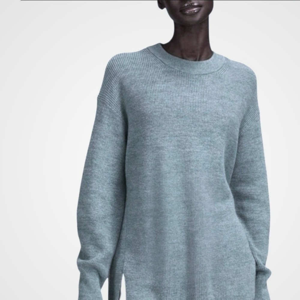 Lululemon Merino Wool Blend Ribbed Sweater Womens Side Slit Blue Green 8 LW3GKAS